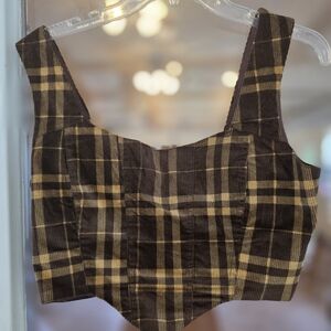 Princess Polly Brown and Yellow Plaid Top CORDUROY Cropped Sz 6